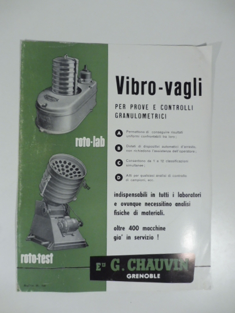 Vibro-vagli per prove e controlli granulometrici. Ets G. Chauvin. Pieghevole commerciale